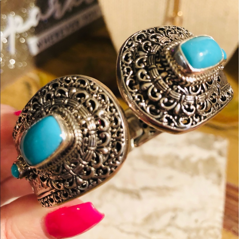 Sleeping beauty turquoise sterling silver Balinese cuff bracelet